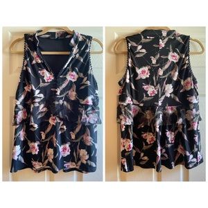 WHBM Black/Pink Flower & Flowy Layered Tank Blouse